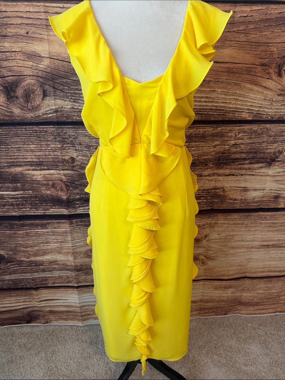 ASOS Bright Yellow Ruffle-Trim Midi Dress